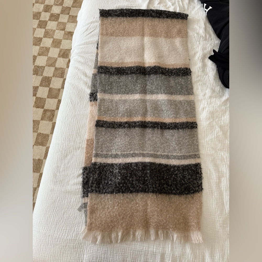 Striped Wool Scarf in Black and Tan